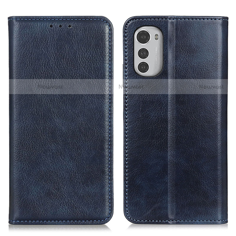 Leather Case Stands Flip Cover Holder N01P for Motorola Moto E32s Blue