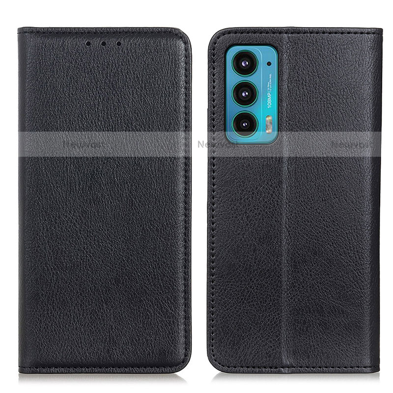 Leather Case Stands Flip Cover Holder N01P for Motorola Moto Edge 20 5G Black