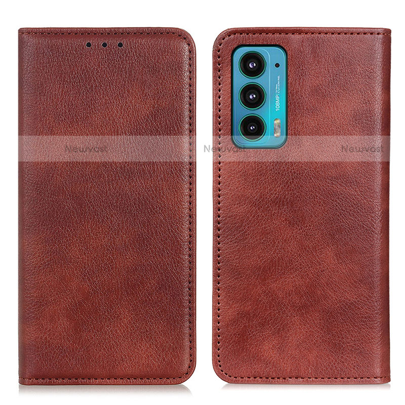 Leather Case Stands Flip Cover Holder N01P for Motorola Moto Edge 20 5G Brown