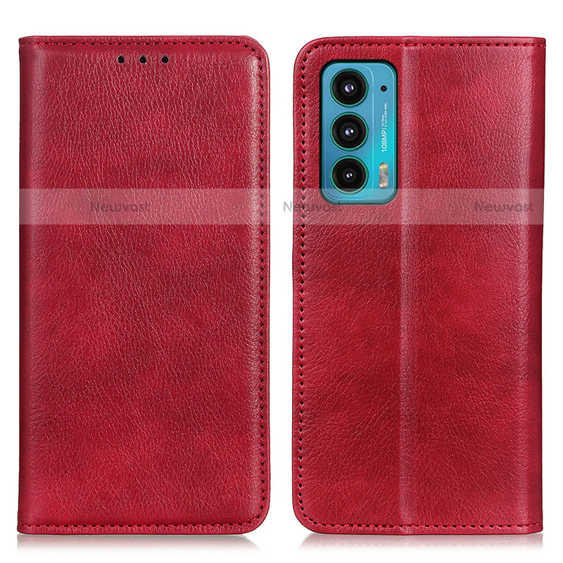 Leather Case Stands Flip Cover Holder N01P for Motorola Moto Edge 20 5G Red