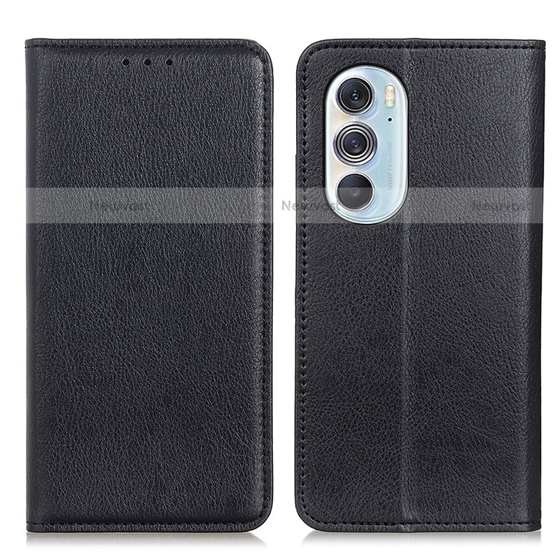 Leather Case Stands Flip Cover Holder N01P for Motorola Moto Edge X30 5G Black