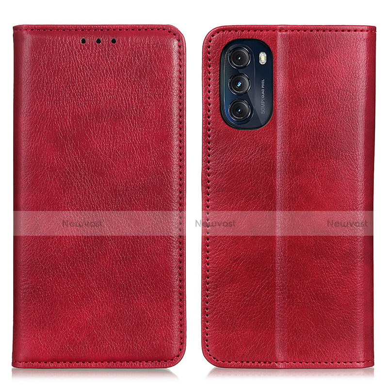 Leather Case Stands Flip Cover Holder N01P for Motorola Moto G 5G (2022) Red