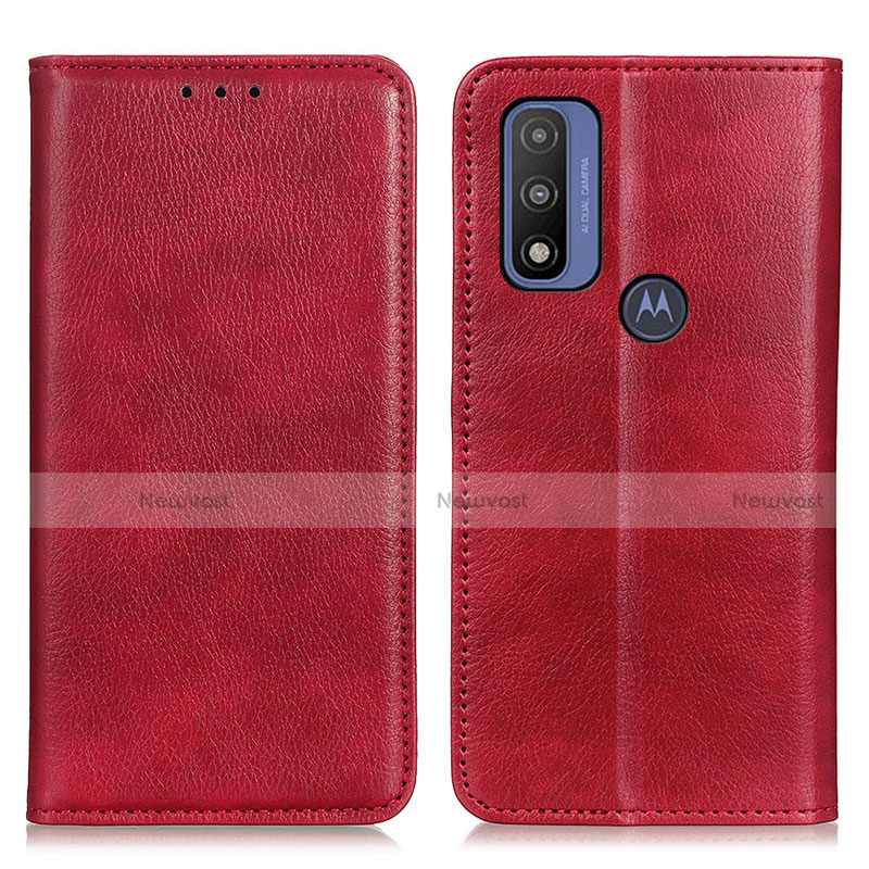 Leather Case Stands Flip Cover Holder N01P for Motorola Moto G Pure Red