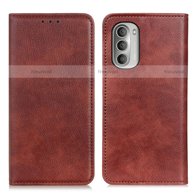 Leather Case Stands Flip Cover Holder N01P for Motorola Moto G Stylus (2022) 4G Brown