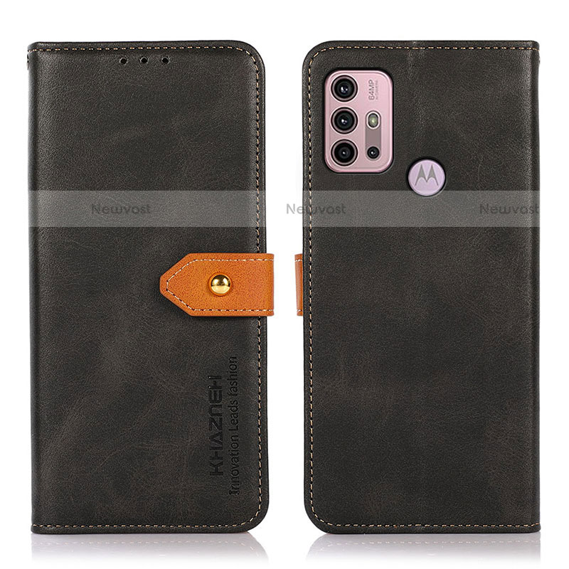 Leather Case Stands Flip Cover Holder N01P for Motorola Moto G10 Black