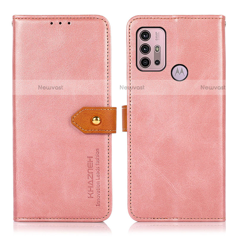 Leather Case Stands Flip Cover Holder N01P for Motorola Moto G10 Pink