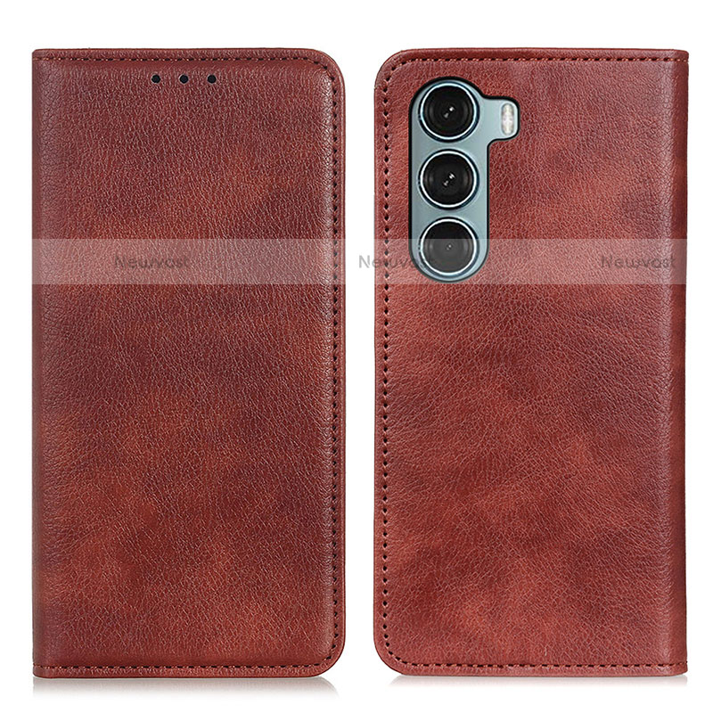 Leather Case Stands Flip Cover Holder N01P for Motorola Moto G200 5G Brown