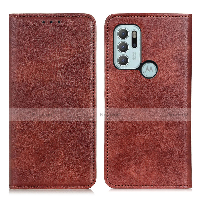 Leather Case Stands Flip Cover Holder N01P for Motorola Moto G60s Brown