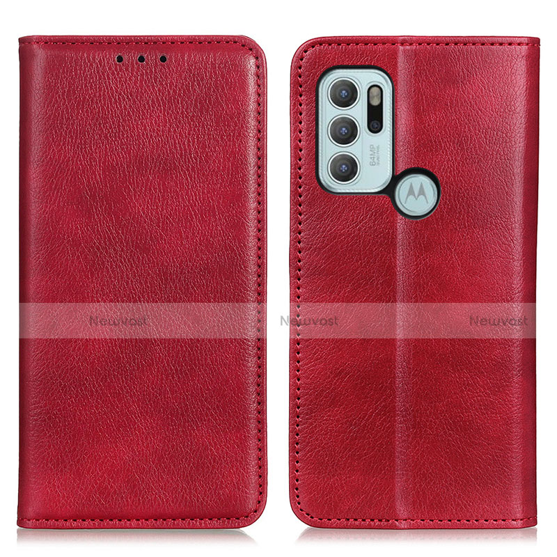 Leather Case Stands Flip Cover Holder N01P for Motorola Moto G60s Red