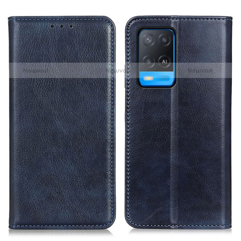 Leather Case Stands Flip Cover Holder N01P for Oppo A54 4G Blue