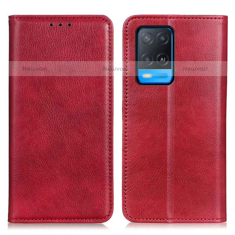 Leather Case Stands Flip Cover Holder N01P for Oppo A54 4G Red