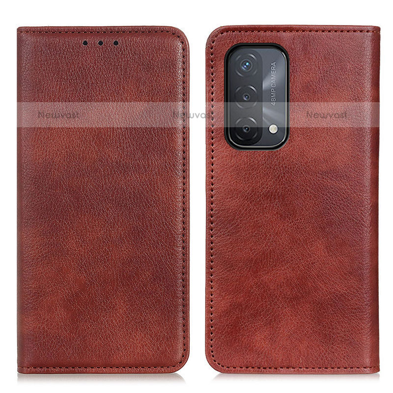 Leather Case Stands Flip Cover Holder N01P for Oppo A93 5G Brown