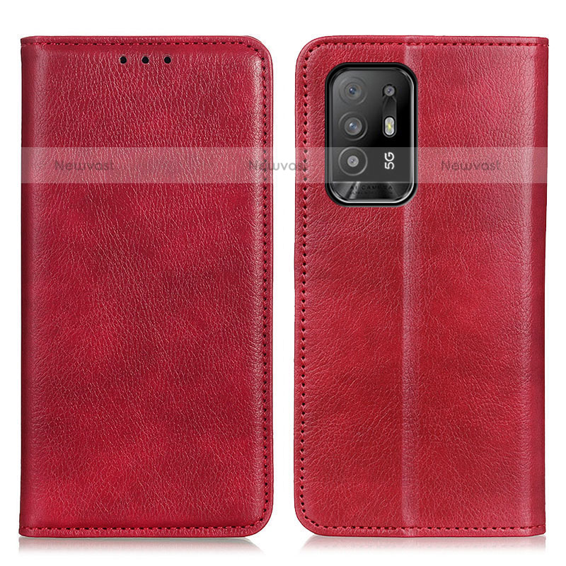 Leather Case Stands Flip Cover Holder N01P for Oppo A94 5G Red