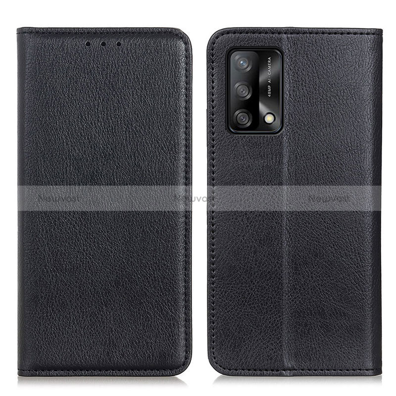 Leather Case Stands Flip Cover Holder N01P for Oppo A95 4G Black