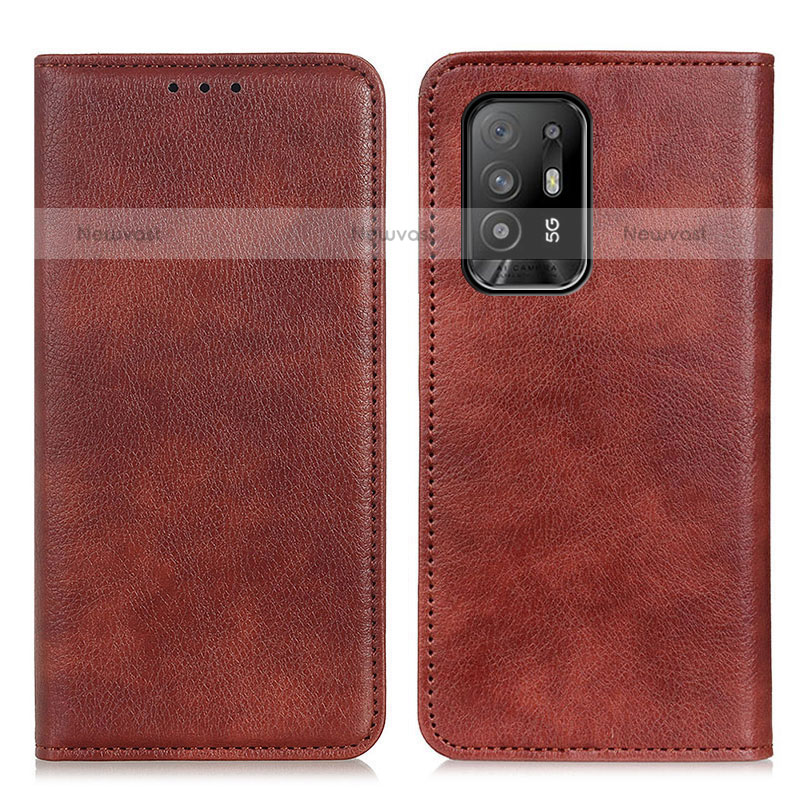 Leather Case Stands Flip Cover Holder N01P for Oppo A95 5G Brown