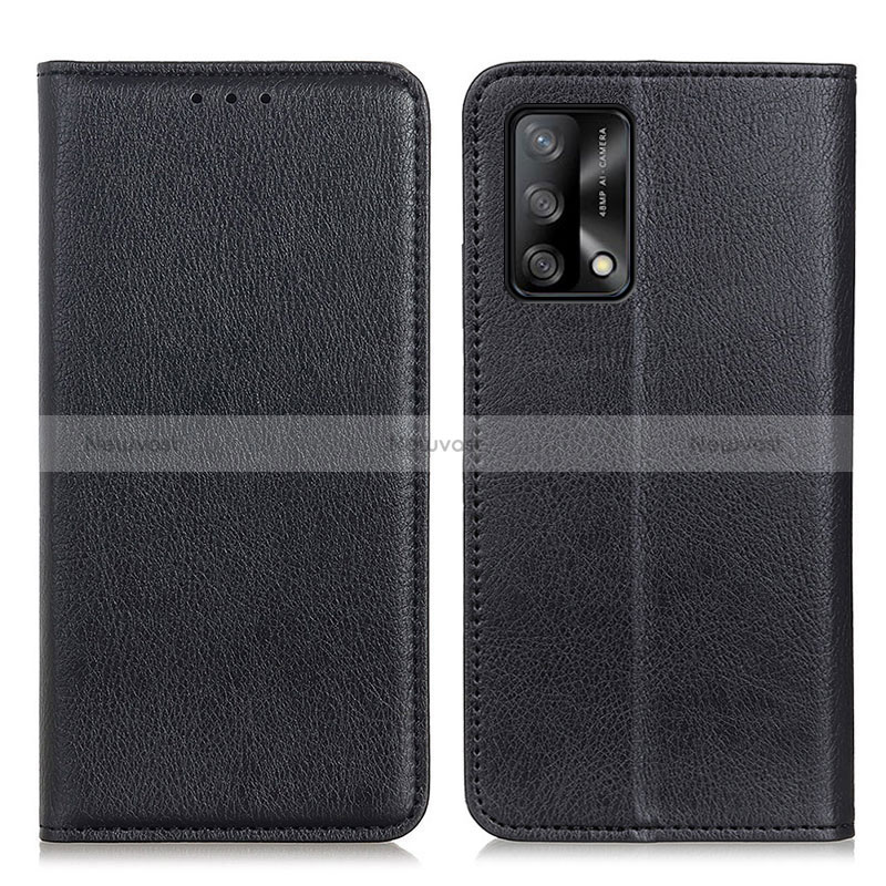 Leather Case Stands Flip Cover Holder N01P for Oppo F19 Black