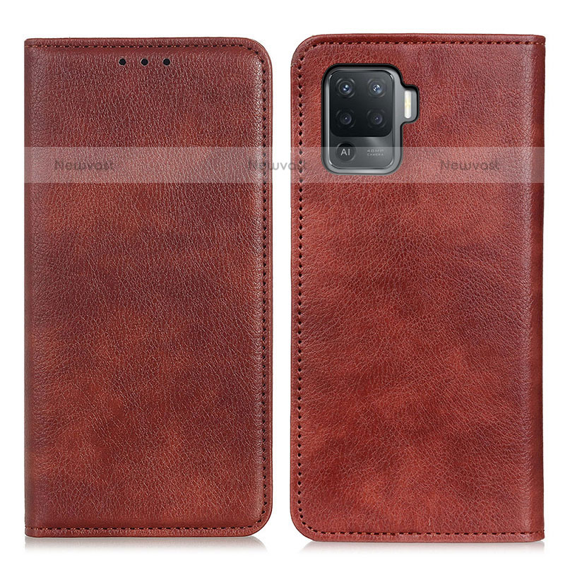 Leather Case Stands Flip Cover Holder N01P for Oppo F19 Pro Brown