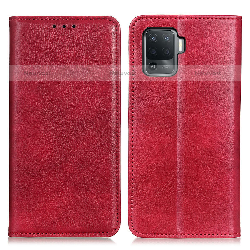 Leather Case Stands Flip Cover Holder N01P for Oppo F19 Pro Red