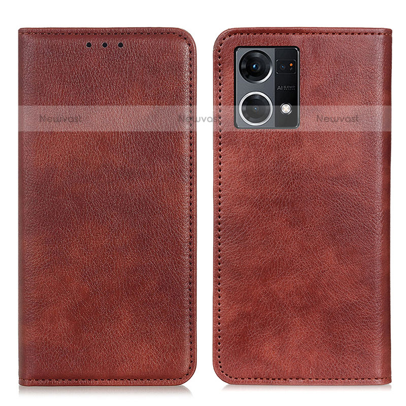 Leather Case Stands Flip Cover Holder N01P for Oppo F21 Pro 4G Brown