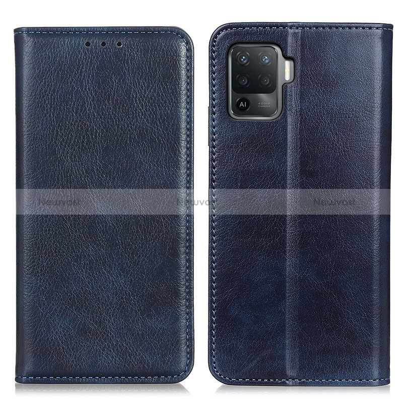 Leather Case Stands Flip Cover Holder N01P for Oppo Reno5 F Blue