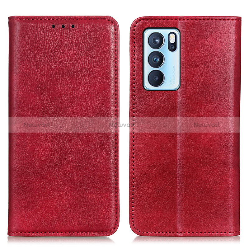 Leather Case Stands Flip Cover Holder N01P for Oppo Reno6 Pro 5G India Red