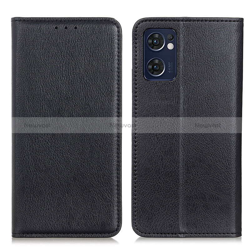 Leather Case Stands Flip Cover Holder N01P for Oppo Reno7 5G Black