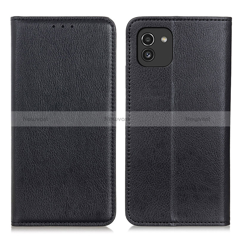 Leather Case Stands Flip Cover Holder N01P for Samsung Galaxy A03 Black