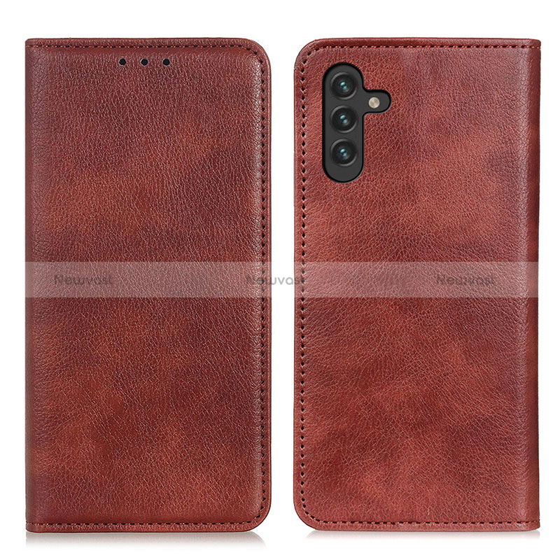 Leather Case Stands Flip Cover Holder N01P for Samsung Galaxy A04s Brown