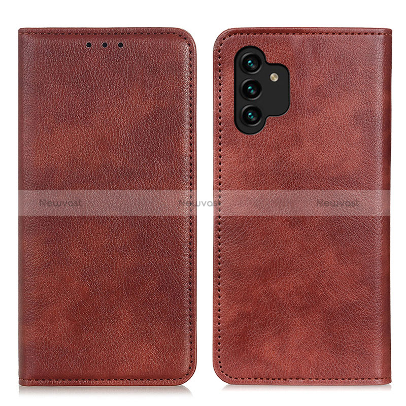 Leather Case Stands Flip Cover Holder N01P for Samsung Galaxy A13 4G Brown