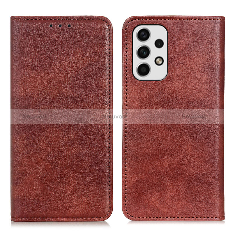 Leather Case Stands Flip Cover Holder N01P for Samsung Galaxy A23 4G Brown