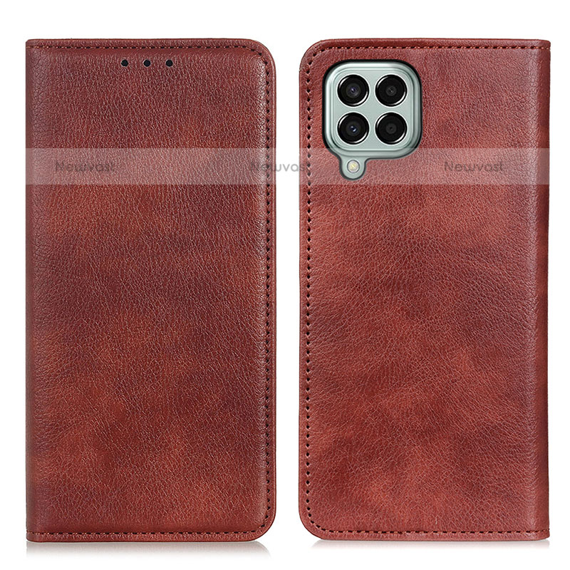 Leather Case Stands Flip Cover Holder N01P for Samsung Galaxy M33 5G Brown