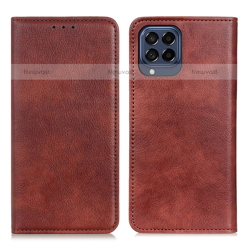 Leather Case Stands Flip Cover Holder N01P for Samsung Galaxy M53 5G Brown