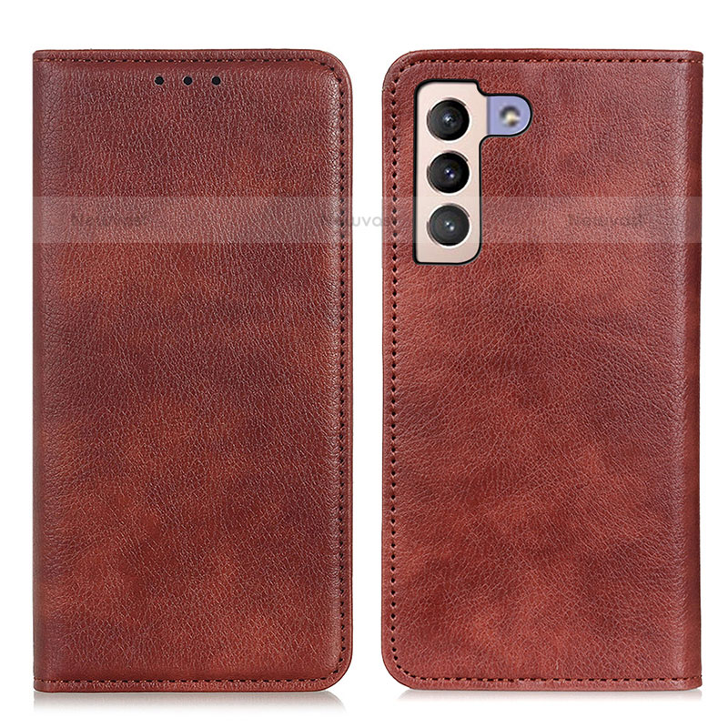 Leather Case Stands Flip Cover Holder N01P for Samsung Galaxy S21 5G Brown