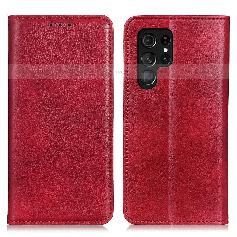 Leather Case Stands Flip Cover Holder N01P for Samsung Galaxy S22 Ultra 5G Red