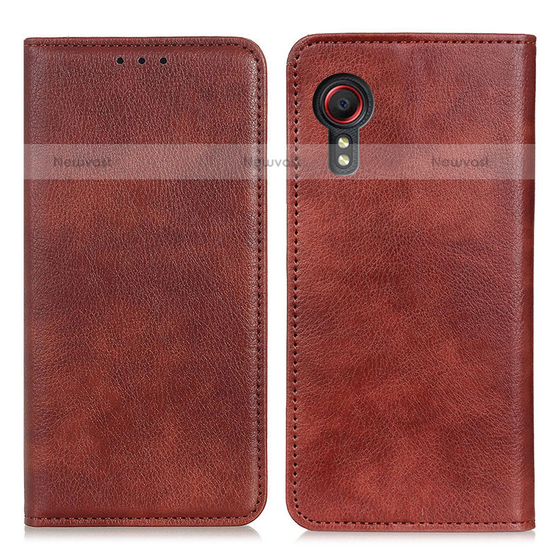 Leather Case Stands Flip Cover Holder N01P for Samsung Galaxy XCover 5 SM-G525F Brown