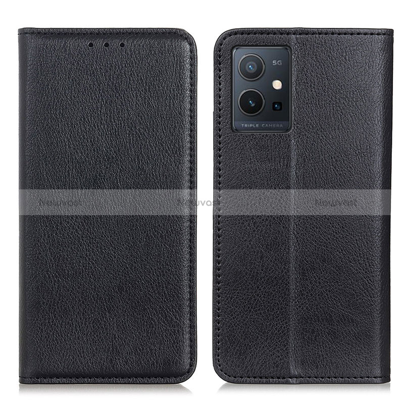 Leather Case Stands Flip Cover Holder N01P for Vivo T1 5G India Black