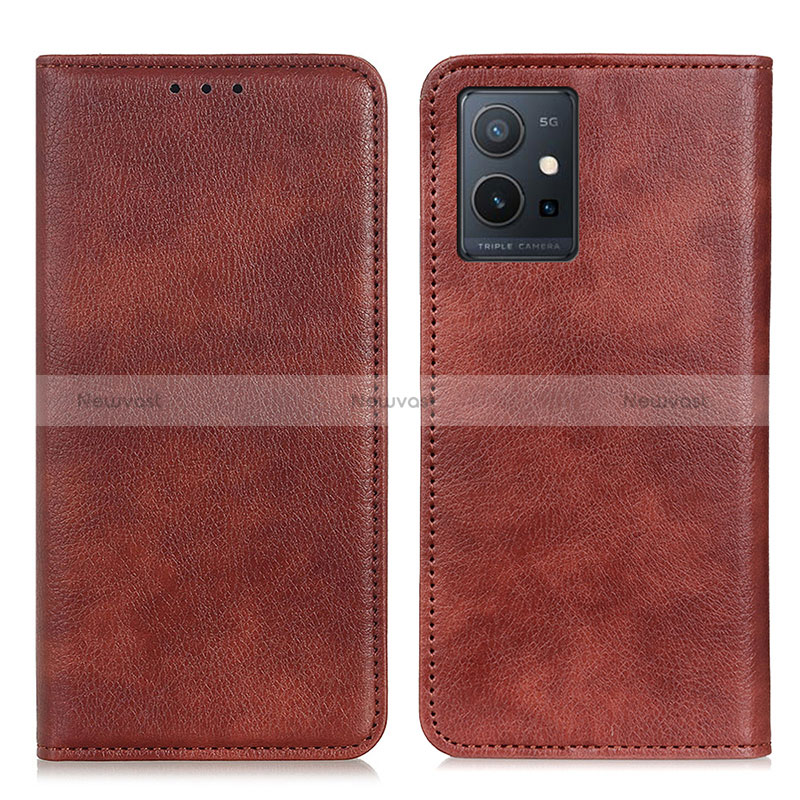 Leather Case Stands Flip Cover Holder N01P for Vivo Y33e 5G Brown