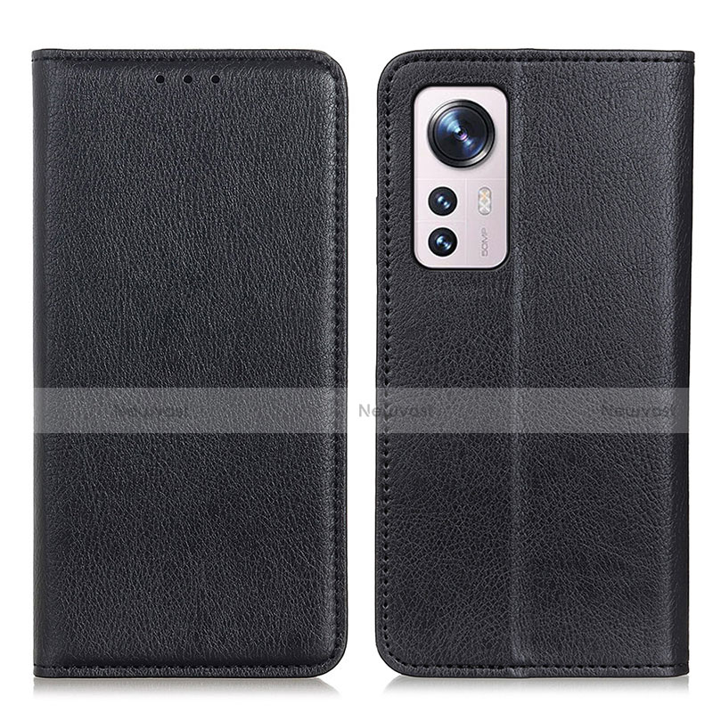 Leather Case Stands Flip Cover Holder N01P for Xiaomi Mi 12 5G Black