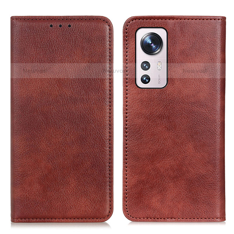 Leather Case Stands Flip Cover Holder N01P for Xiaomi Mi 12 Lite 5G Brown