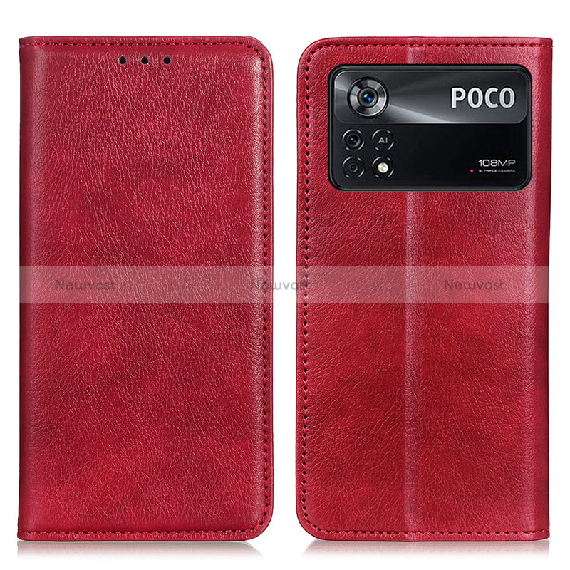 Leather Case Stands Flip Cover Holder N01P for Xiaomi Poco X4 Pro 5G Red