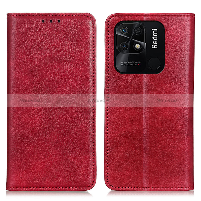 Leather Case Stands Flip Cover Holder N01P for Xiaomi Redmi 10 India Red