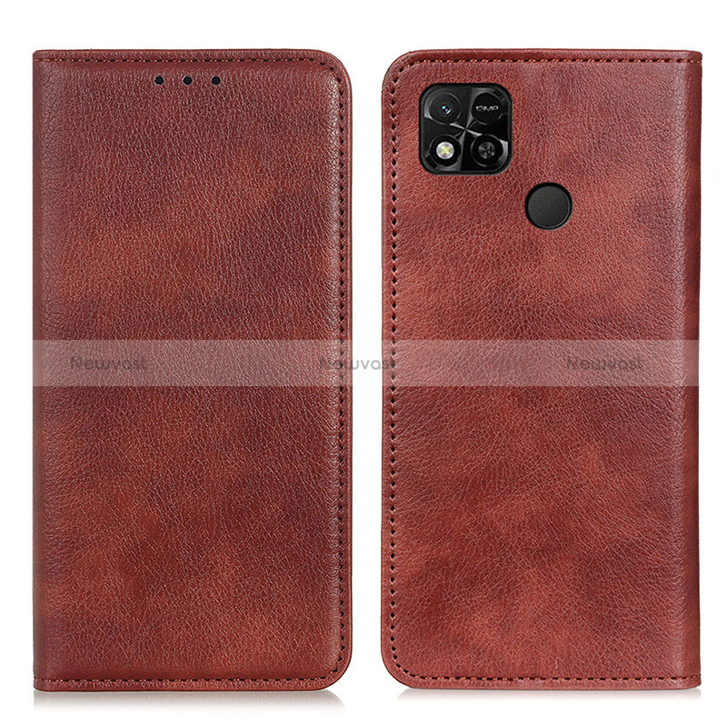 Leather Case Stands Flip Cover Holder N01P for Xiaomi Redmi 9C NFC Brown