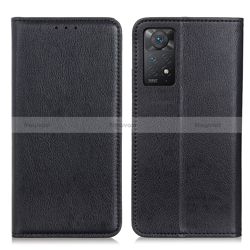 Leather Case Stands Flip Cover Holder N01P for Xiaomi Redmi Note 11 Pro 4G Black