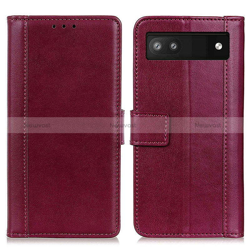 Leather Case Stands Flip Cover Holder N02P for Google Pixel 7a 5G Red