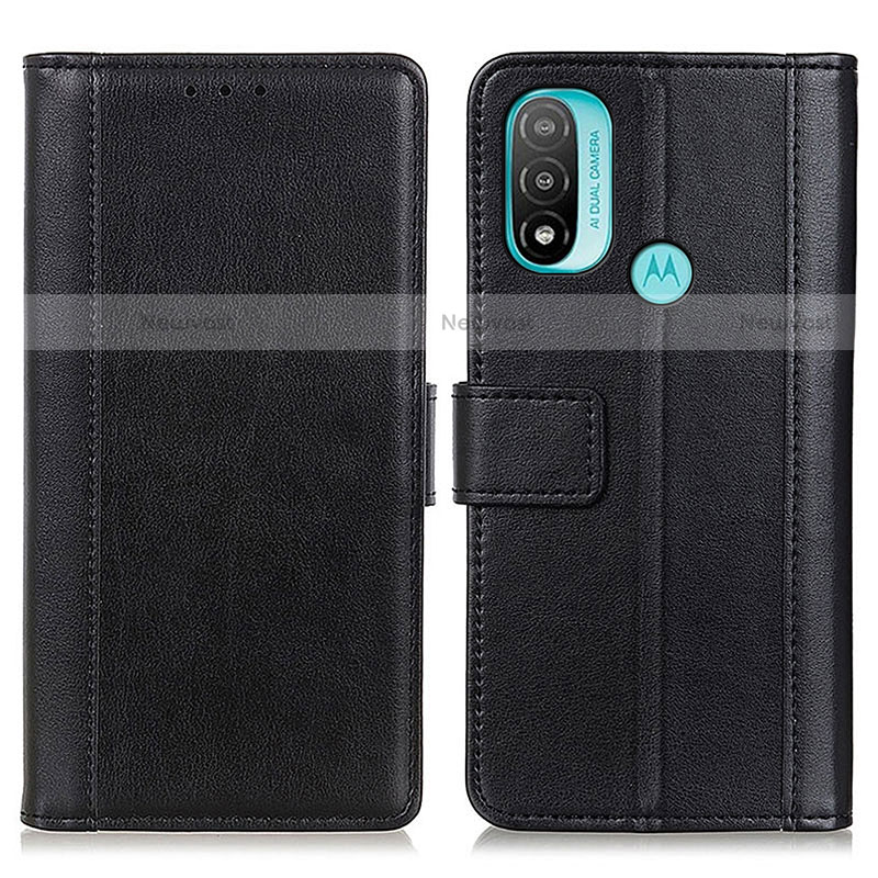 Leather Case Stands Flip Cover Holder N02P for Motorola Moto E20 Black