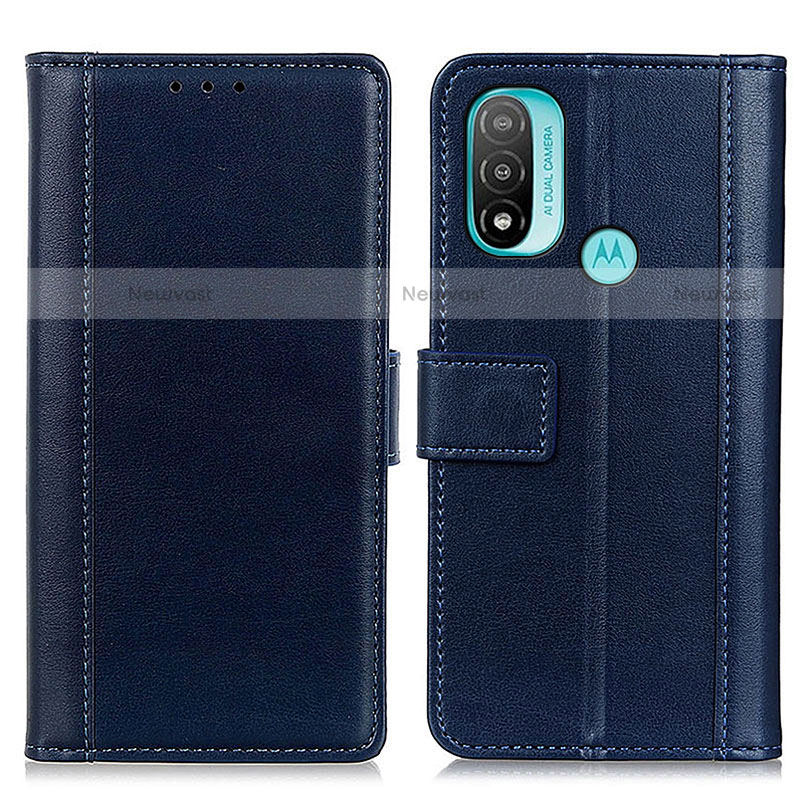 Leather Case Stands Flip Cover Holder N02P for Motorola Moto E20 Blue