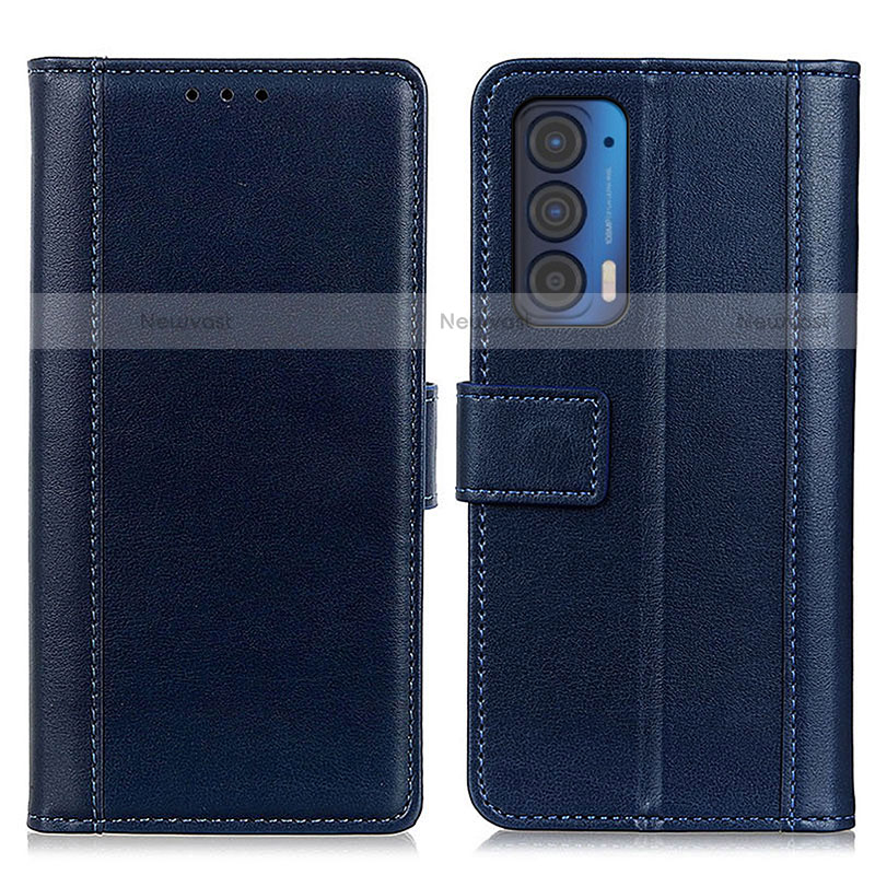 Leather Case Stands Flip Cover Holder N02P for Motorola Moto Edge (2021) 5G Blue