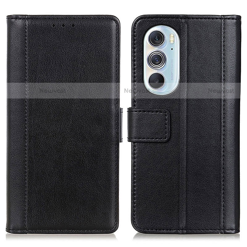 Leather Case Stands Flip Cover Holder N02P for Motorola Moto Edge 30 Pro 5G Black