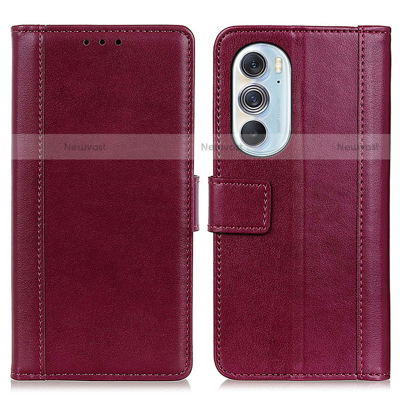 Leather Case Stands Flip Cover Holder N02P for Motorola Moto Edge X30 5G Red