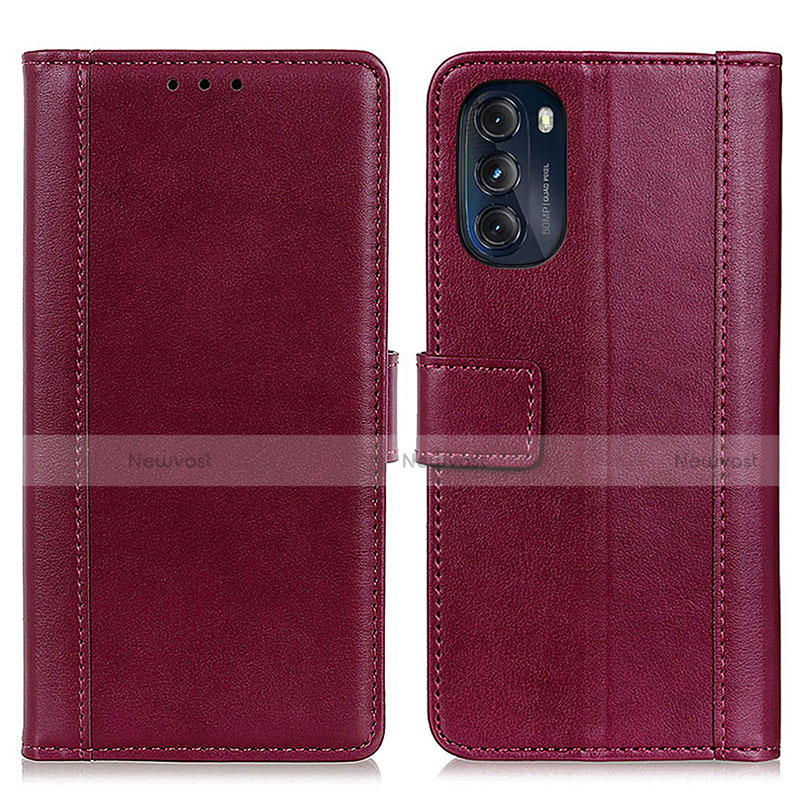 Leather Case Stands Flip Cover Holder N02P for Motorola Moto G 5G (2022) Red